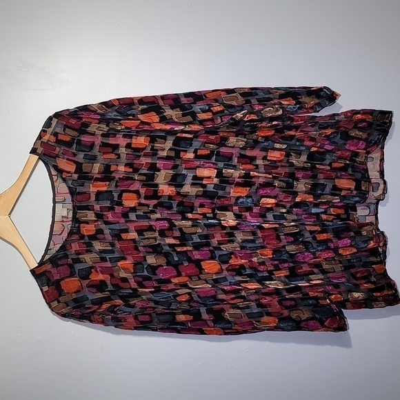 J. Jill Velvet Burnout Multicolor Sheer Tunic Blouse - Picture 1 of 9